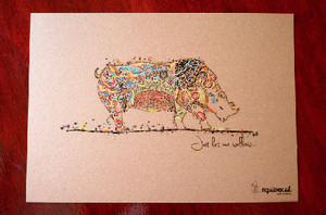 Equivocal Pic 3 - Sumatran Rhino Digitally Printed and Hand Painted on 100 Recycled paper