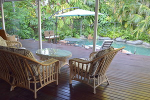 South Pacific BnB Clifton Beach Pic 2 - Relax on the veranda overlooking the pool