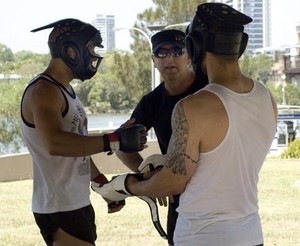 MMA Blacktown Pic 3 - Head coach with students al fresco