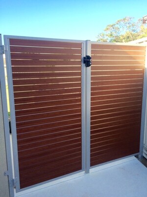 Residential Gates Pic 4 - Single gate with Pro Lokk Latch Western Red Cedar timber look Aluminium slats