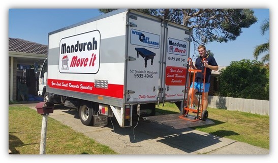 Mandurah Move It Pic 1 - Our truck with hydraulic lift makes moving extremely heavy items like slate top pool tables spas and pianos a breeze for Keith and Jeffrey