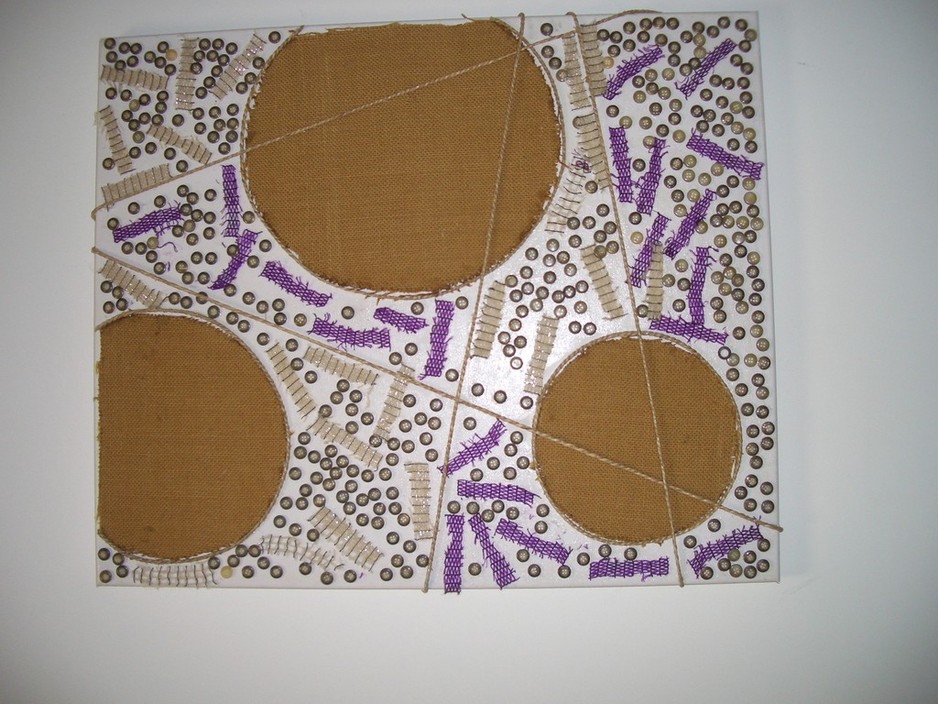 Art Therapy Melbourne Pic 1 - Fabric with rope and buttons on canvas