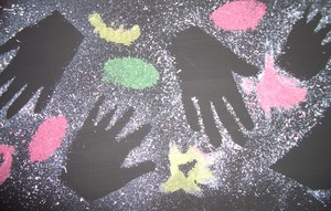 Art Therapy Melbourne Pic 3 - Hands and coloured sand on canvas