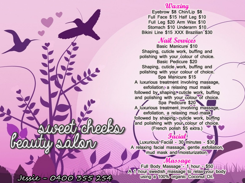 Sweet Cheeks Beauty Salon Pic 1 - Price List