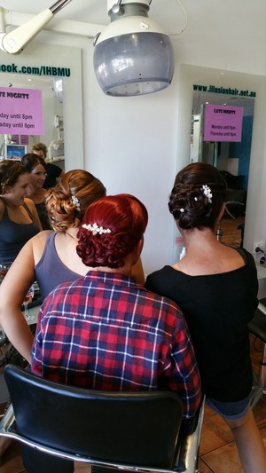 Illusion Hair, Body, Makeup Pic 4 - This was a wedding party of 3 They were watching a friend who was also in the salon having her hair done for the occasion