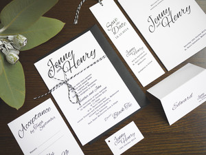 Papermarc Pic 4 - Wedding invitation and stationery featuring dramatic black print onto crisp white linen textured card