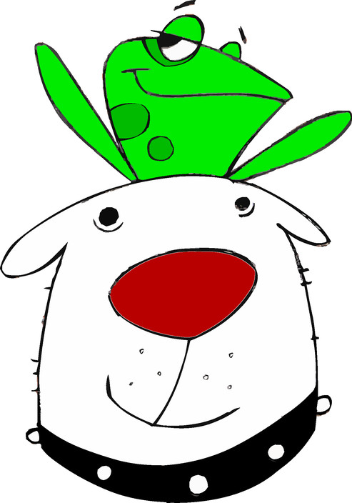 White Dog Green Frog Pic 1