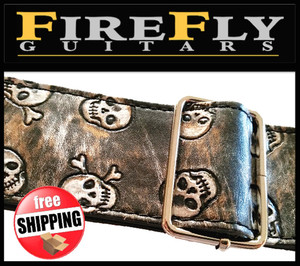 Firefly Guitars Pic 4 - Leather Embossed Skulls Guitar Strap Available In Various Colours Designs