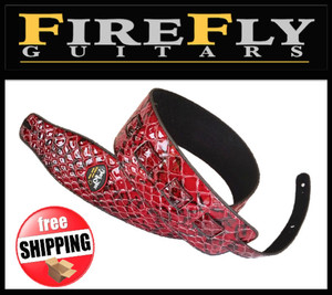 Firefly Guitars Pic 3 - Red Snake Skin Patterned Guitar Strap Also Available In Other Colours