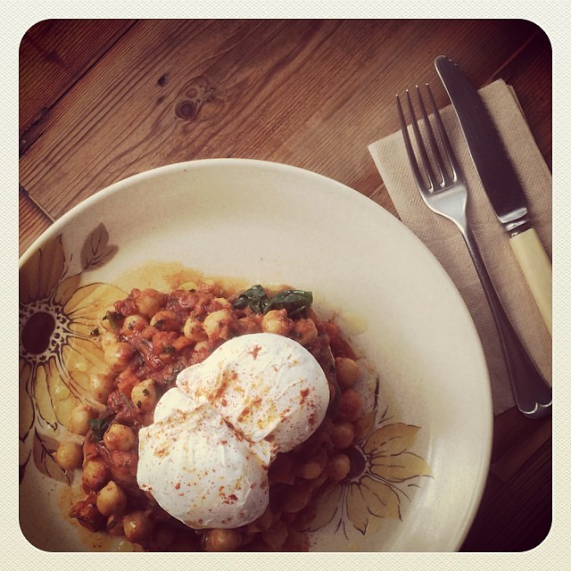 Mister Sunshine's Pic 1 - We got Moroccan spiced chickpeas over blanched spinach on ciabatta with poached eggs or avocado for the vegans Heck yes See you soon