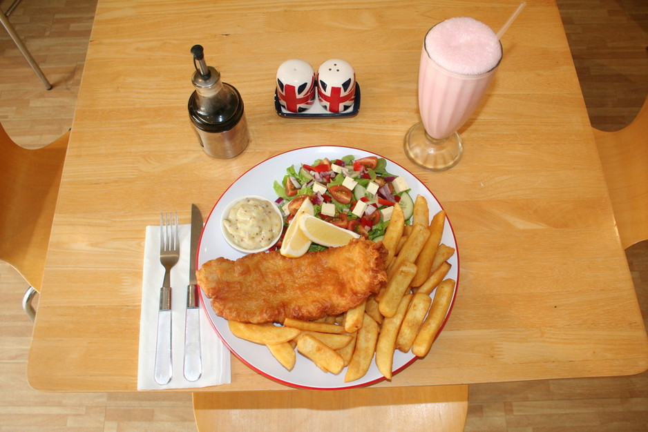 Nessies Cafe & Restaurant Pic 1 - Batter Cod with Greek salad n beer batter chip