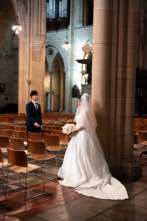 Whistler Photo.video Pic 5 - groom Leo walking towards to bride Cassie in St Johns Cathedral Brisbane