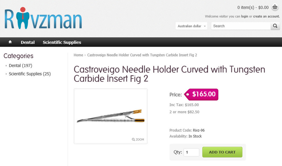 Rivzman Dental Solutions Pic 1 - Castroveigo Needle Holder Curved with Tungsten Carbide Insert Fig 2 httprivzmansolutionscomauindexphprouteproductproductpath92_127product_id262