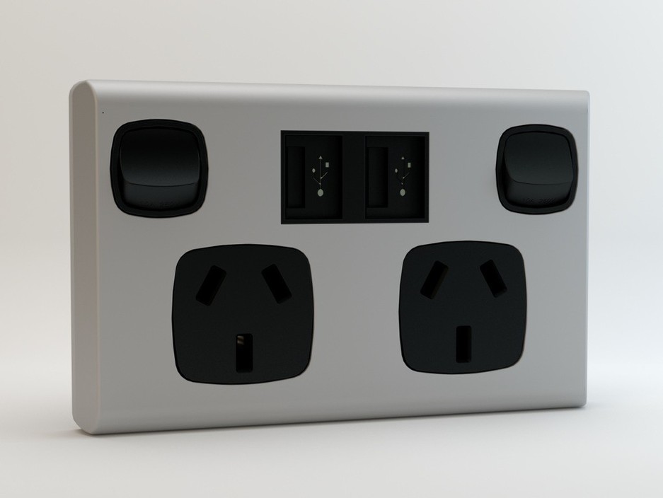 USB Sockets Pic 1 - Black and Silver AluminumSteel Look