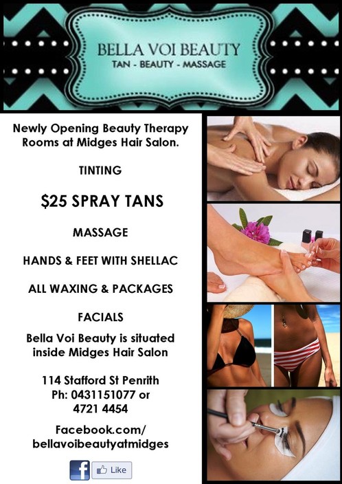 Midges Beauty Salon Pic 1 - 25 Spray Tans Penrith Shellac Manicure Shellac Pedicure Facials Womens Waxing Mens Waxing