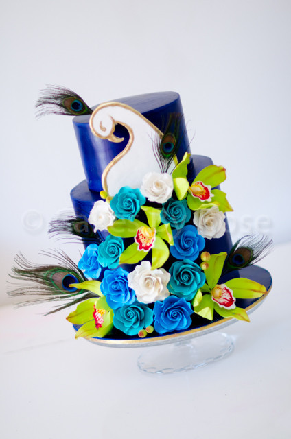 Cakes by Rose Pic 1 - Peacock themed cake All flowers handmade and edible