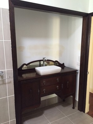 Ryano's Plumbing And Gas Fitting PTY LTD Pic 2 - One very happy customer Had to cut into an antique dresser to install the basin Couldnt be more happier with the end result