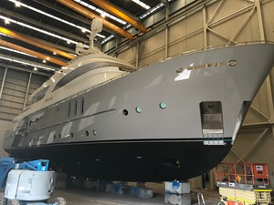 Innovative Marine Coatings Pic 4 - Beluga Vinyl hull wrap completed and coating of superstructure at The Yard Brisbane