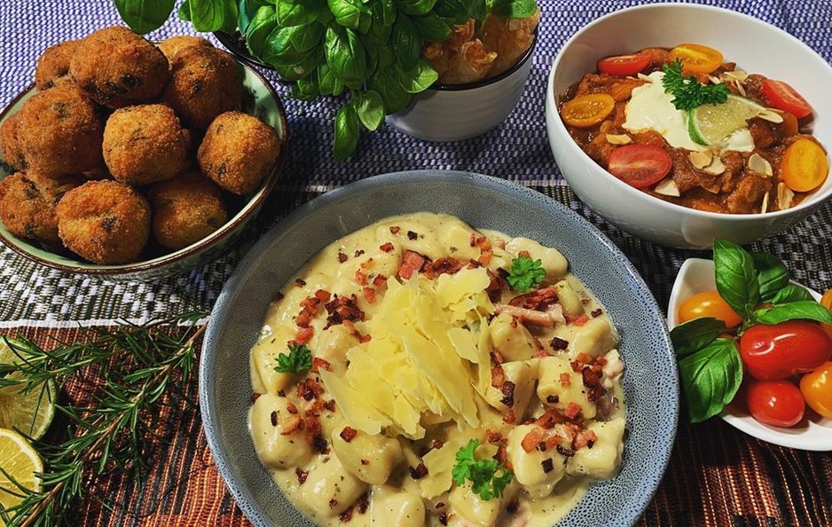 ACC Catering Pic 1 - Premium Gnocchi with Creamy Chicken Carbonara Sauce Mushroom Parmesan Arancini Balls and a Bowl of our Traditional Butter Chicken