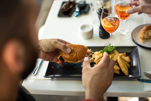 MO Surry Hills Pic 2 - Pulled pork burger and an Aperol Spritz