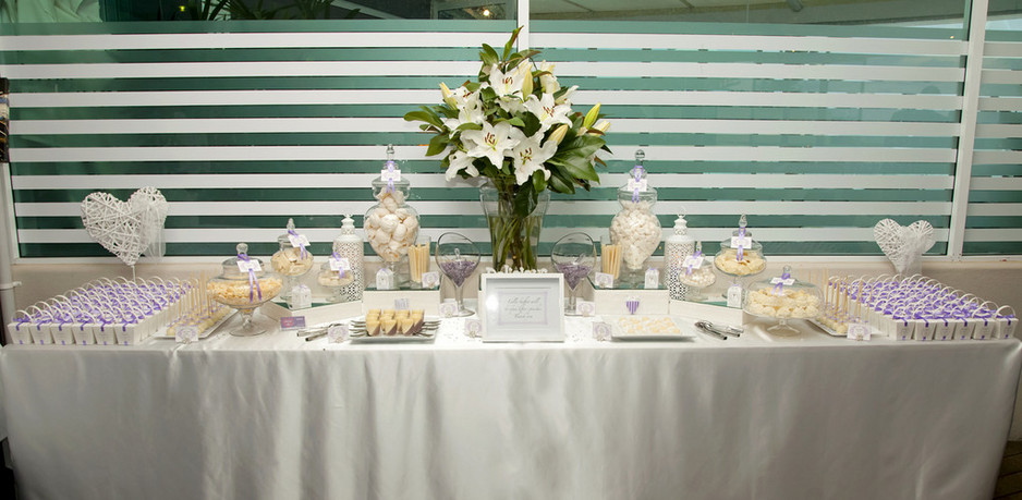 Sweet Az Tables & Decorations Pic 1 - White Cream Purple Lolly Buffet