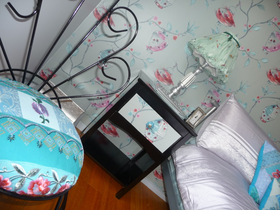 Round Room Interiors Pic 1 - Chinese inspired 10 yr old girls bedroom Love of blue and all things pretty Upcycled bedside table and chair