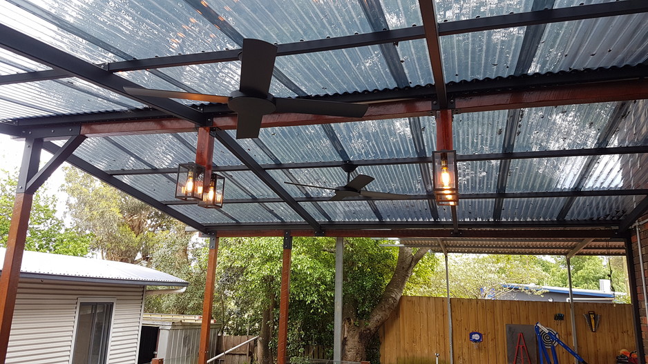 Markie The Sparky Pic 1 - Fans and lights in outdoor patio area