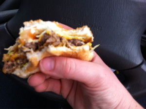 McDonald's Pic 5 - Take away grand Angus burger Was not good Chunks of onion only 1 slice of tomato no mayo spewing I was in a hurry should have gone back