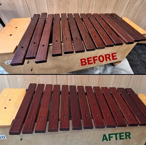 Fulcrum Percussion Services Pic 4 - ORFF xylophone before and after restoration pins replaced cord replaced bars polished