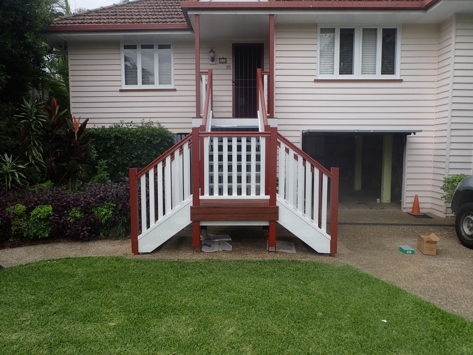 GM Carpentry Pic 1 - Gregs rebuild on our front steps landing Excellent work See my review Tony Behm