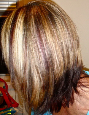 Jacqui's Mobile Hair and Beauty Parties Pic 5 - half a head of foils blonde and brown purple