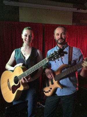 Julianne & Mike Pic 5 - Mike Julez Pose for a quick pick before their gig at Flanagans Traralgon 09012016