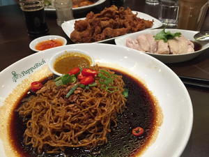 PappaRich Pic 4 - Hainan Chicken with egg noodle and a separate fried chicken skin dish at the back