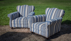 Chic Upholstery Pic 3 - Blue and White Strip Upholstered Club Sofas