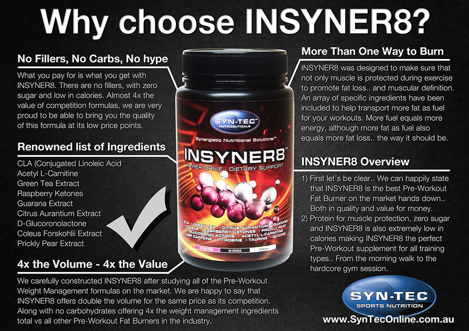 Syn-Tec Supplements Pic 1 - INSYNER8 PreWorkout Fat Burner Supplement