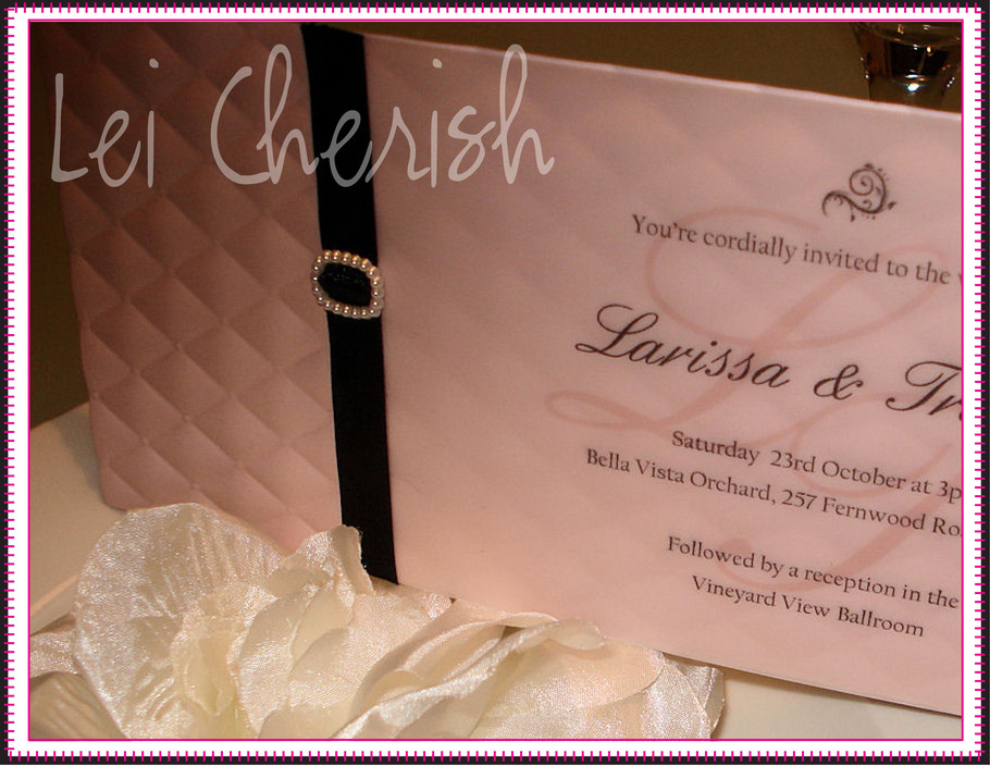 Lei Cherish Pic 1 - designer wedding stationery featuring cristina re designer embossed paper double sided satin ribbon pearllike buckle with matching metallic envelopeonly au650 the passion service of a qualified designer without the wedding price tag