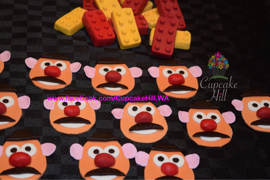 Cupcake Hill Pic 1 - Mr Potato Head and Lego block toppers