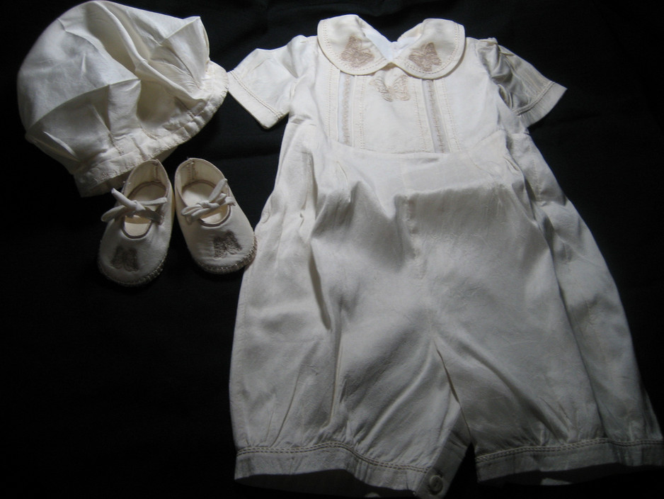 Jeanette's Special Keepsakes Pic 2 - Handmade Embroidered Ivory Silk Romper Christening Outfit