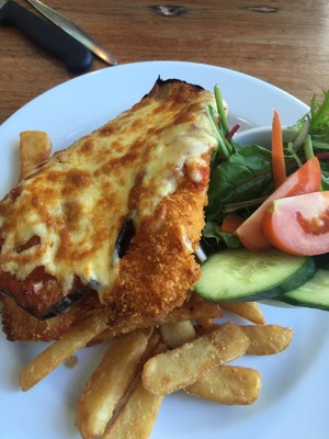 Friendly Inn Hotel Pic 3 - Italian chicken parmy with eggplant great chips