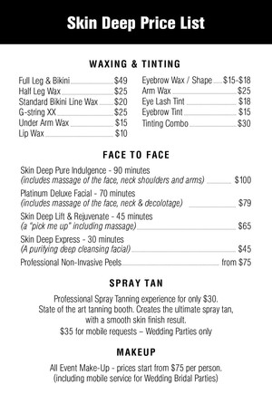 Skin Deep by Tina Pic 4 - Price list