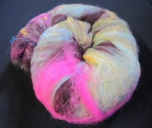 Blue Wren Studio Pic 4 - Fire Batt A blend of different coloured merino wool with silk and a little extra included to create the fire