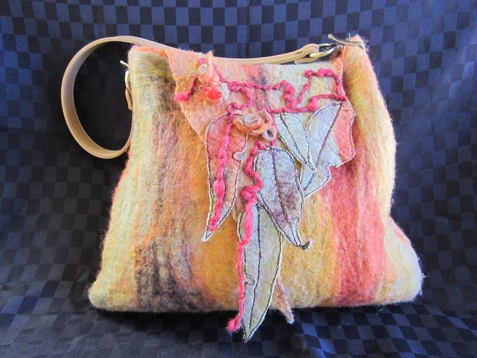 Blue Wren Studio Pic 1 - Gumtree leaf hand felted bag made from our own merino wool batts