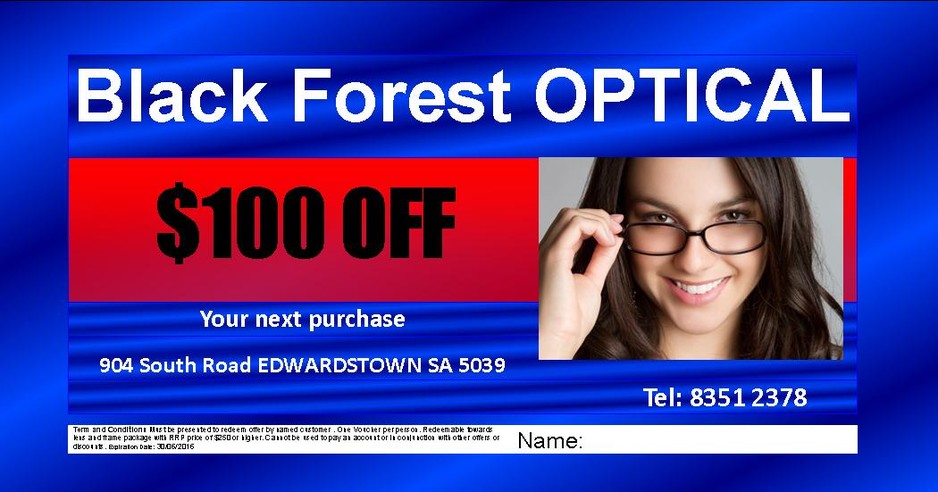 Black Forest OPTICAL Pic 2 - Be quick to pick up Black Forest OPTICALs most recent offer of 110 off your next purchase