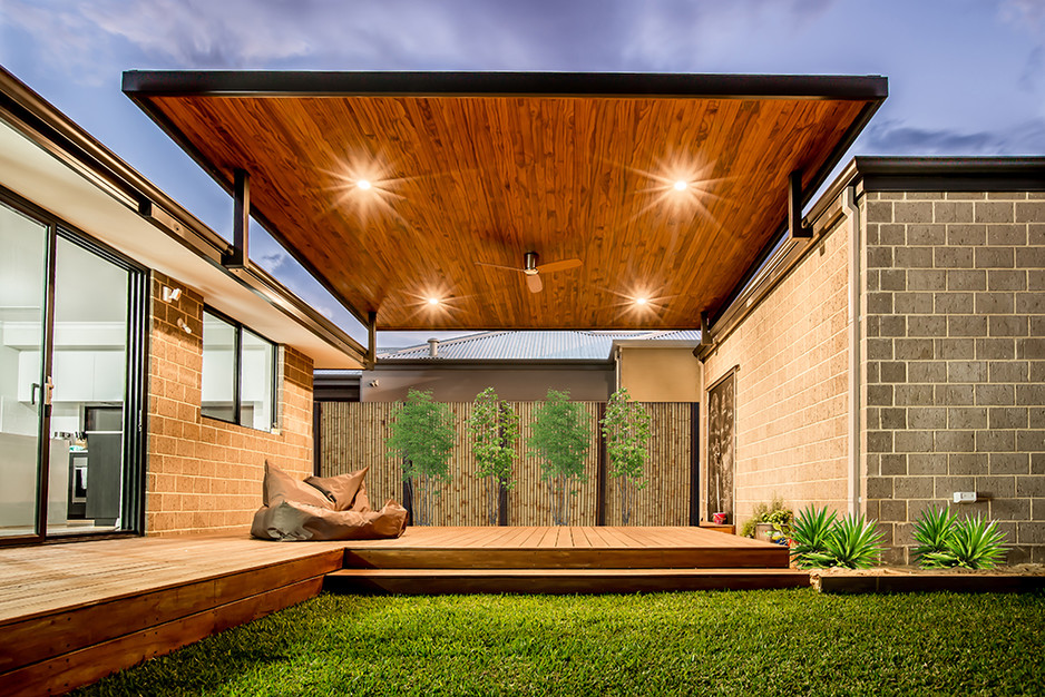 Wanneroo Patios Pic 1 - Modern Flat Roof Patio with Timber Patio Lining and Decking