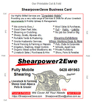 Shearpower2ewe Mobile Shearing Pic 3 - Business Card 2 sides