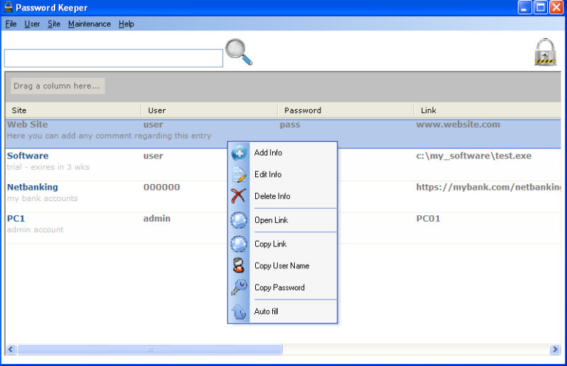 Nick's Software Pic 1 - Password Keeper from Nicks Software a complete password management solution that protects all your personal information