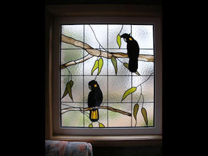 Morley Leadlights Pic 3 - Leadlight Black cockatoo panel