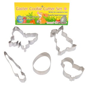 Sweet Themes Pic 4 - Easter Cookie Cutter Set of 5 fun Easter shapes great to create healthy Easter treats this year Stainless steel so they will not rust