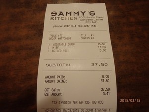 Sammy's Kitchen Pic 2 - And the bill