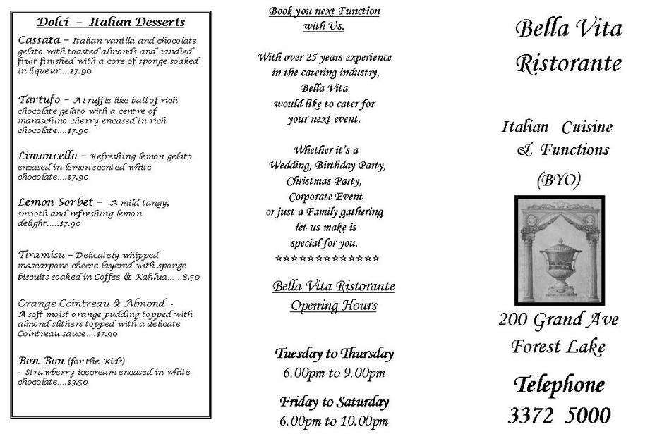 Bella Vita Ristorante Pic 2 - bella vitas menu